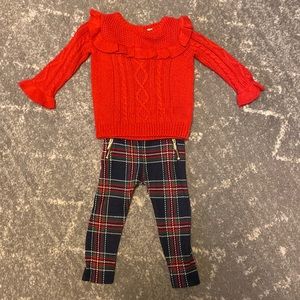 Adorable super soft red sweater with blue and red plaid ponte leggings 18-24 mo